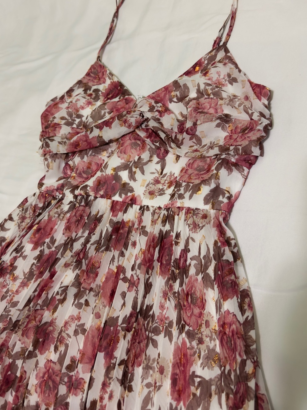 miami Rose-Print Spaghetti Strap Mini Dress in Pink and Brown